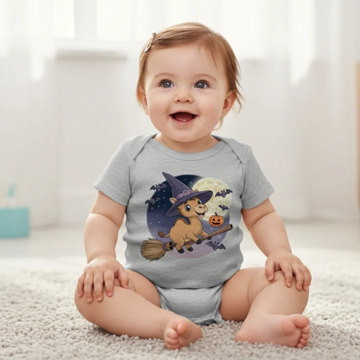 camel-halloween-short-sleeve Cartoon Camel Short Sleeve Baby Bodysuit – Cute Witch Halloween Outfit - Image 1