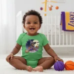 Cartoon Lebron James Basketball Player Long Sleeve Baby Bodysuit – Adorable Halloween Outfit for Babies - Image 2