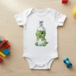 Cute Dinosaur Short Sleeve Baby Bodysuit – Adorable Dino and Chick Friendship Infant Outfit - Image 9