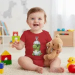 Cute Dinosaur Short Sleeve Baby Bodysuit – Adorable Dino and Chick Friendship Infant Outfit