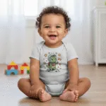 Cartoon Dino Short Sleeve Baby Bodysuit – Cute Space Explorer Outfit