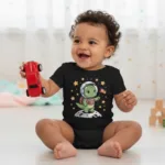 Cartoon Dino Short Sleeve Baby Bodysuit – Cute Space Explorer Outfit - Image 2