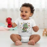 Cartoon Dino Short Sleeve Baby Bodysuit – Cute Space Explorer Outfit - Image 4