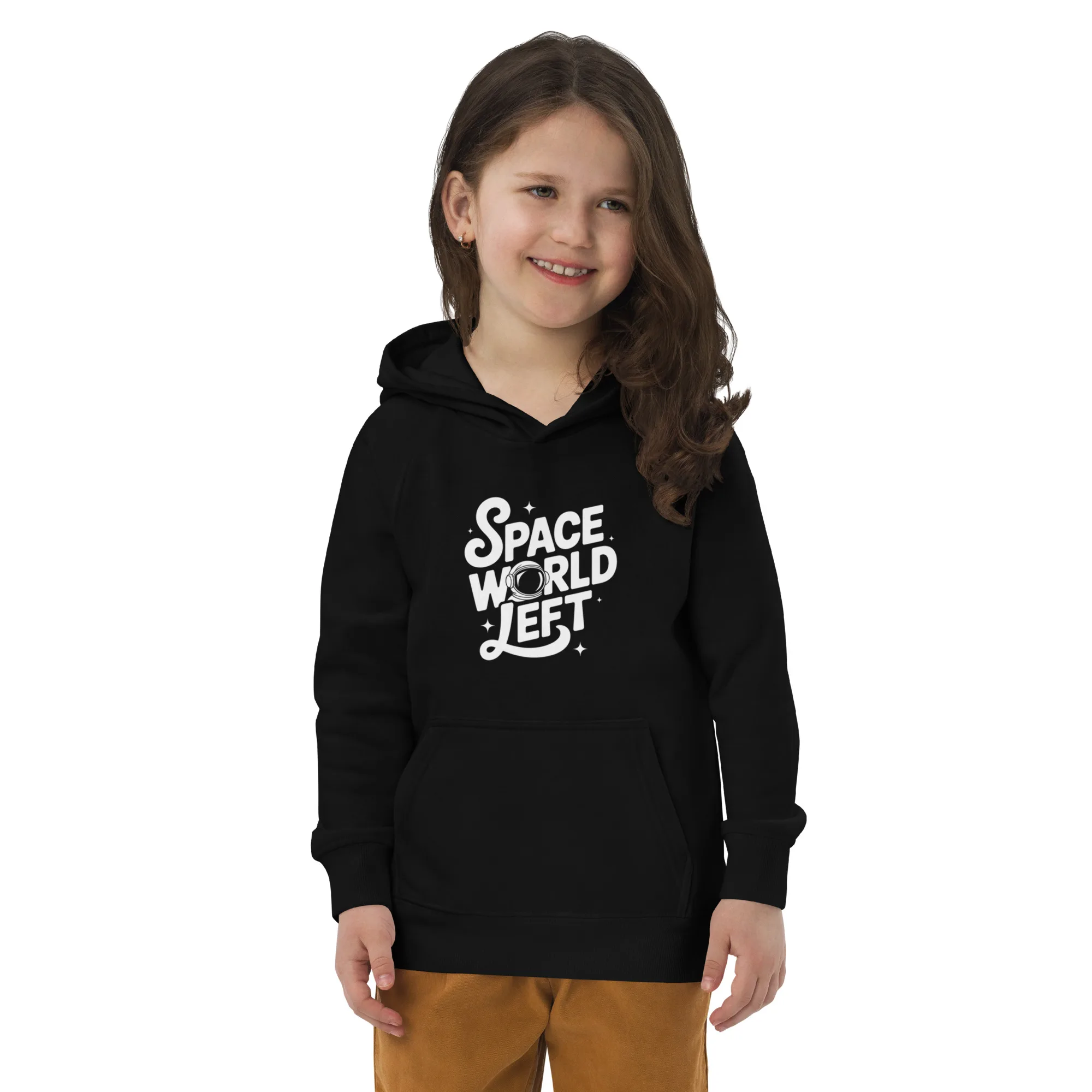 kids-eco-hoodie-black-front-68e02a5a6b816.jpg Space-Themed Kids Eco Hoodie - Kid Outfit, Outer Space Apparel - Image 1